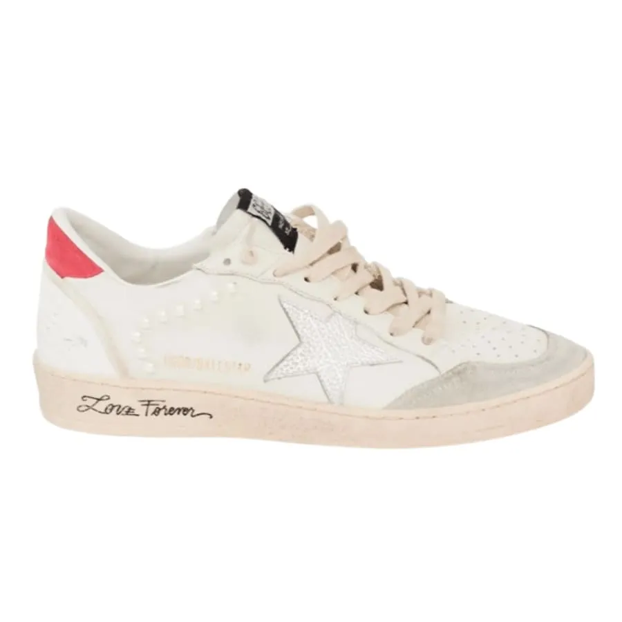Balanced Design Golden Goose Ball Star Silver Leather Star and Pink Suede Heel Tab Women's Sneakers