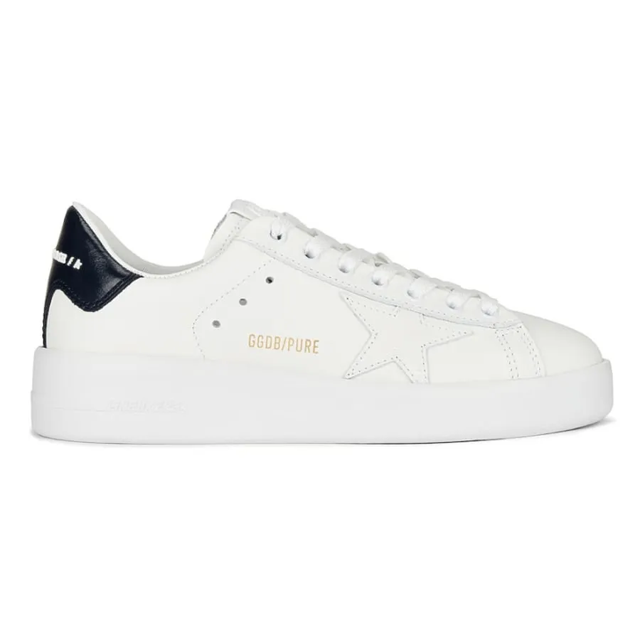 Ultra Breathable Golden Goose Purestar White Star and Navy Heel Tab Women's Sneakers
