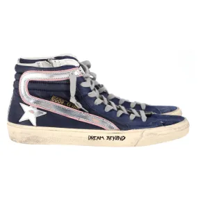 Stay Light Ergonomic Fit Golden Goose Slide High-Top Sneakers in Navy Blue Suede and Leather