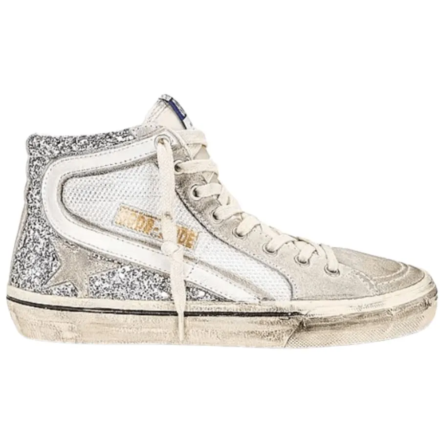 Golden Goose Slide Silver Glitter Women's Sneakers Casual Routine