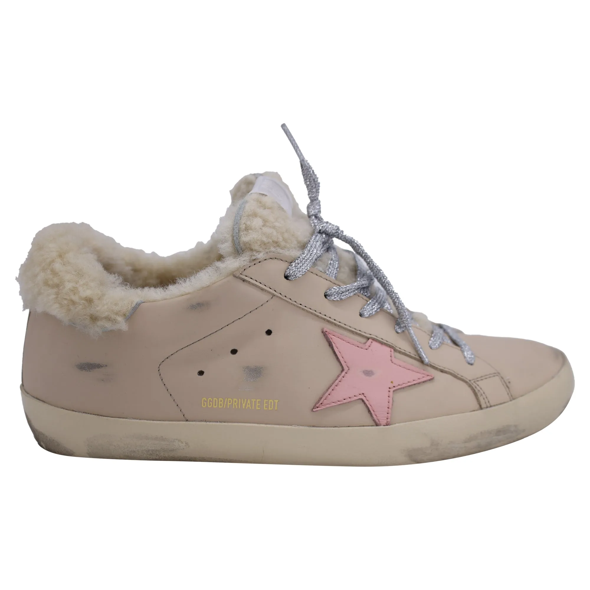 Golden Goose Super-Star with Shearling Low-Top Sneakers in Nude Leather Anti   Slip Feature Active