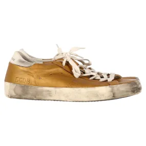 Golden Goose Superstar Perforated Sneakers in Gold Leather Secure Lace System Hiking