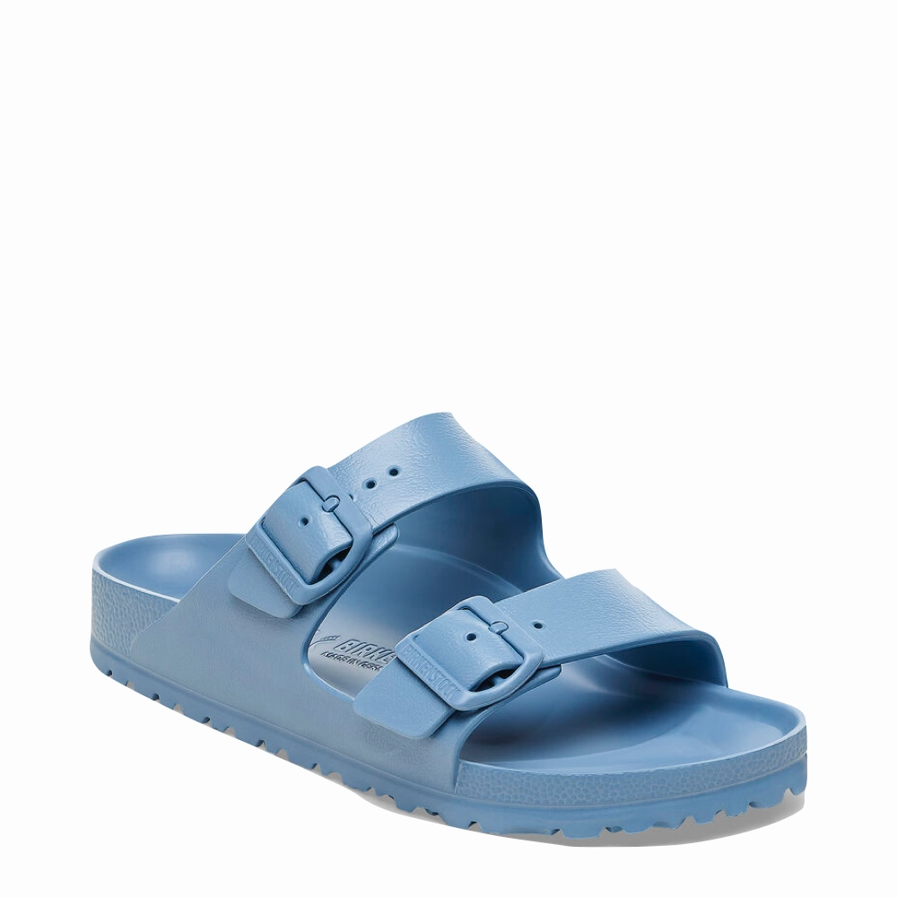 Birkenstock Women's Arizona EVA Sandal in Elemental Blue Simple Lines Stone Path