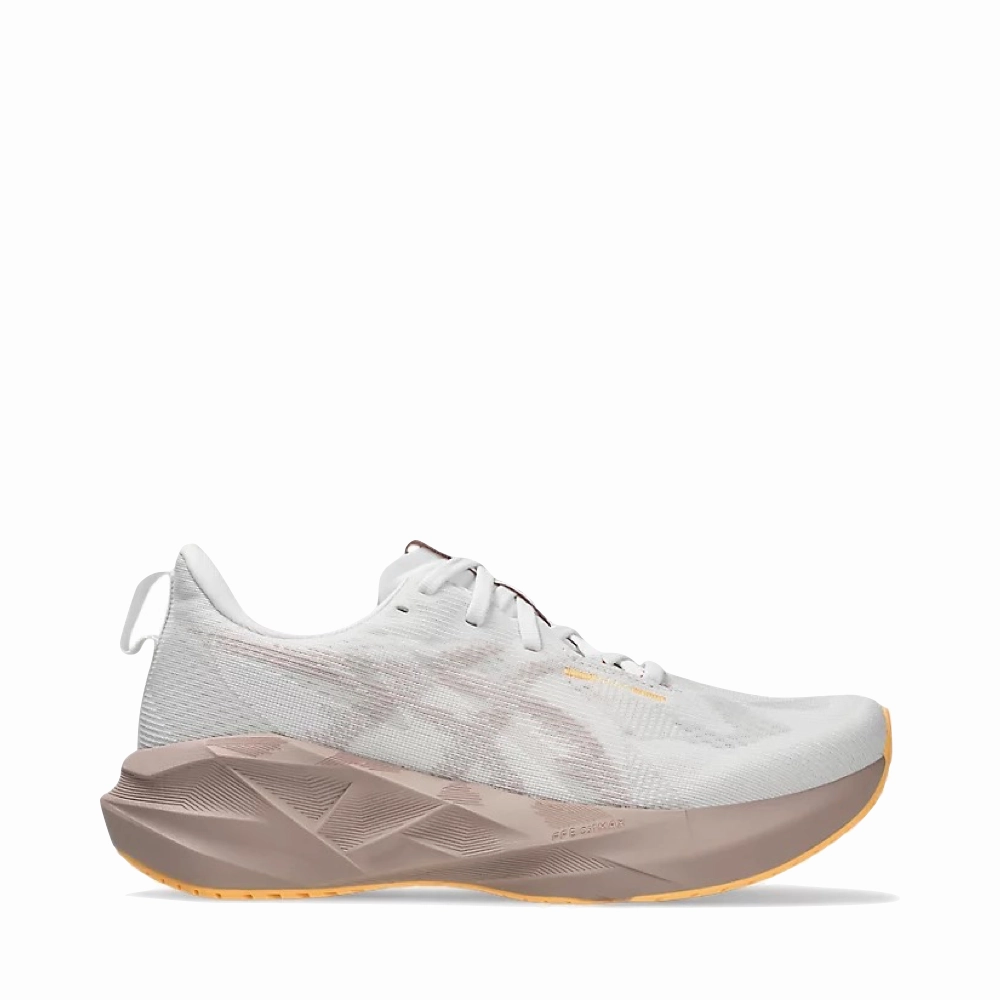 Asics Women's Novablast 5 Sneaker in White/Fawn Smooth Sole