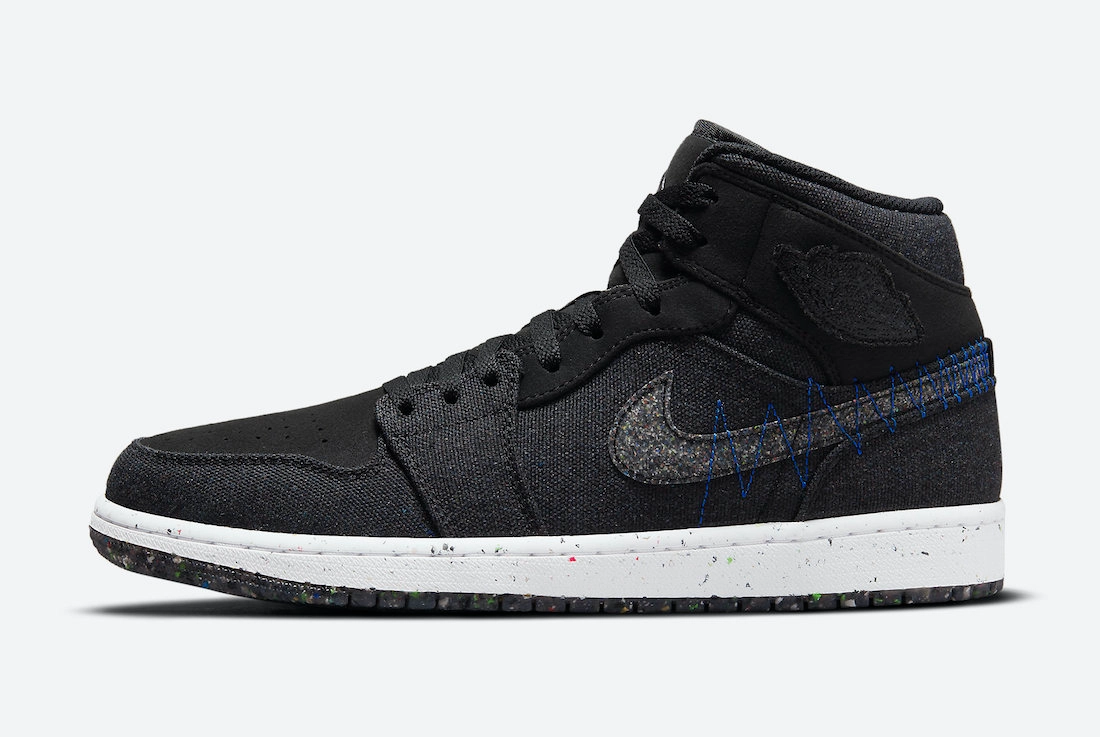 Nike Men's Air Jordan 1 Mid Crater Shoes - Black / Racer Blue / White / Multi-Color Breathable Mesh Fabric