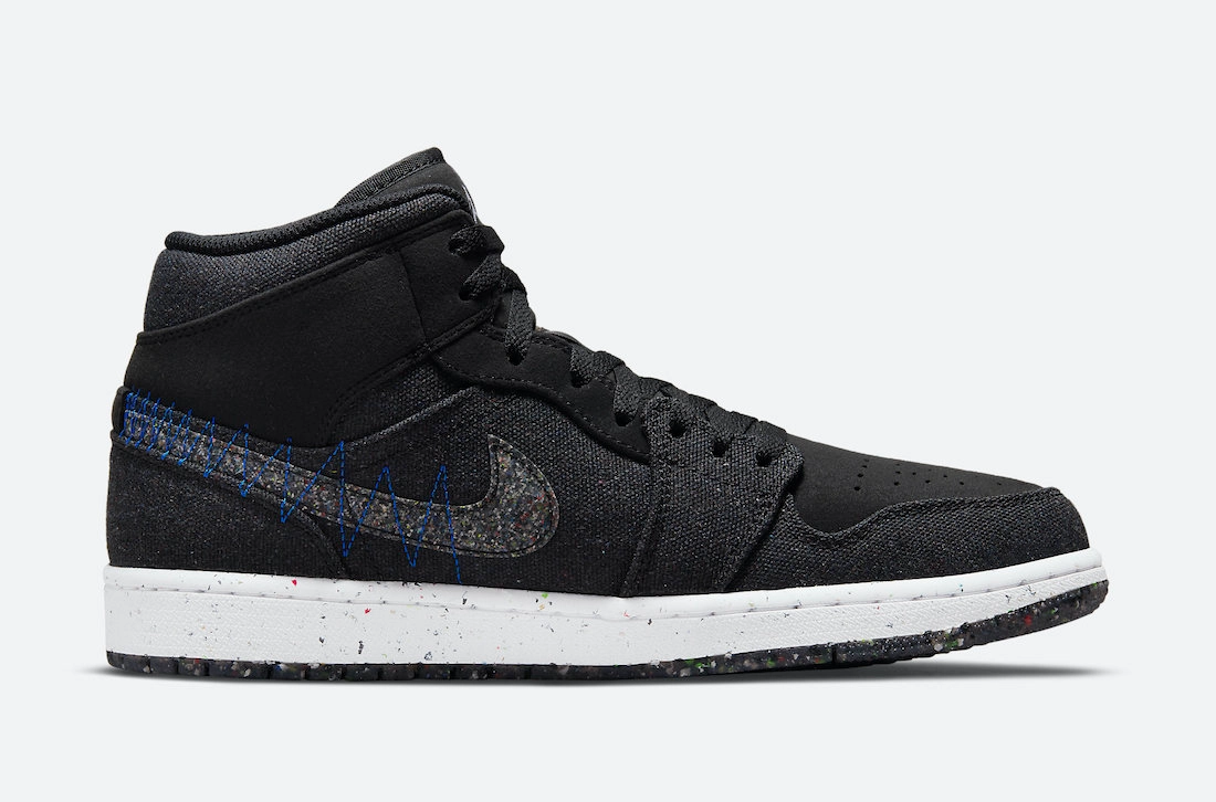 10K shoes Energy Cushioning Nike Men's Air Jordan 1 Mid Crater Shoes - Black / Racer Blue / White / Multi-Color