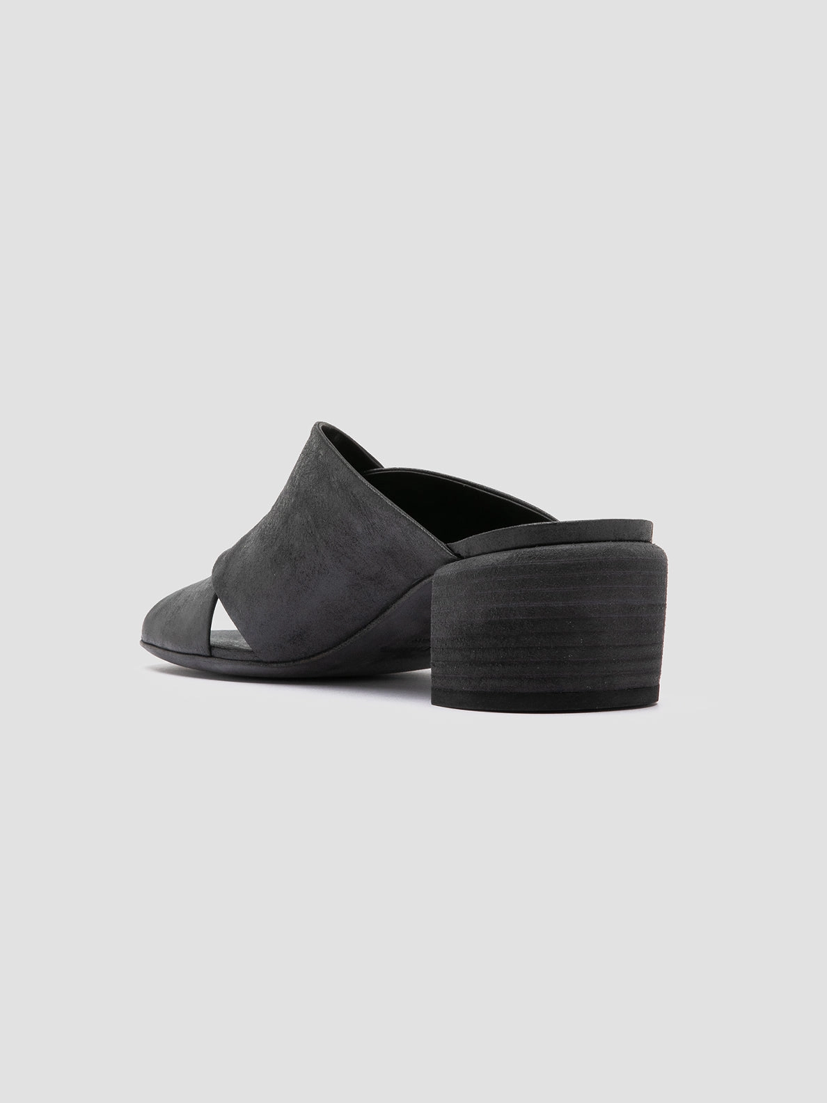 HADRY 007 - Black Leather Slide Sandals Buckle Detail