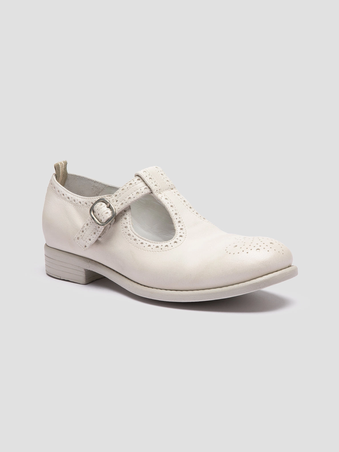 CALIXTE 080 - White Leather T-Bar Shoes Derby Style