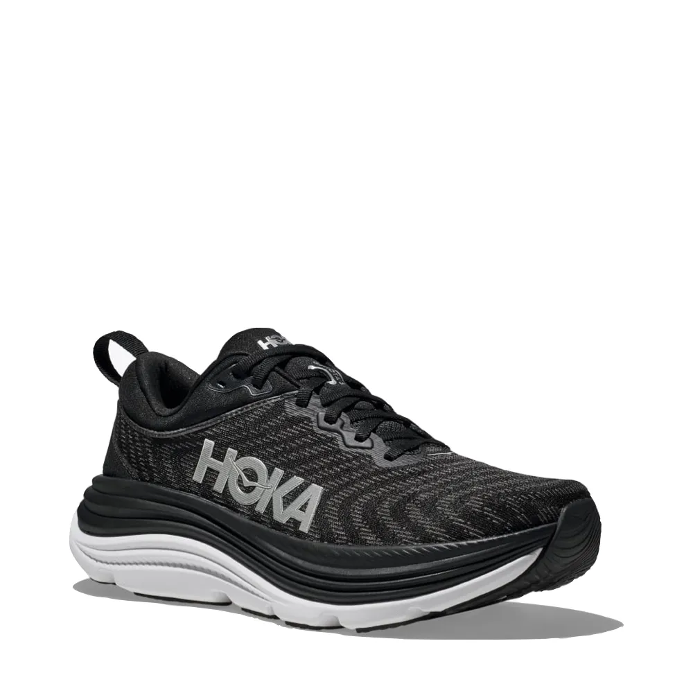 Hoka Men's Gaviota 5 Running Sneaker in Black/White Family Out Natural Fiber Textiles