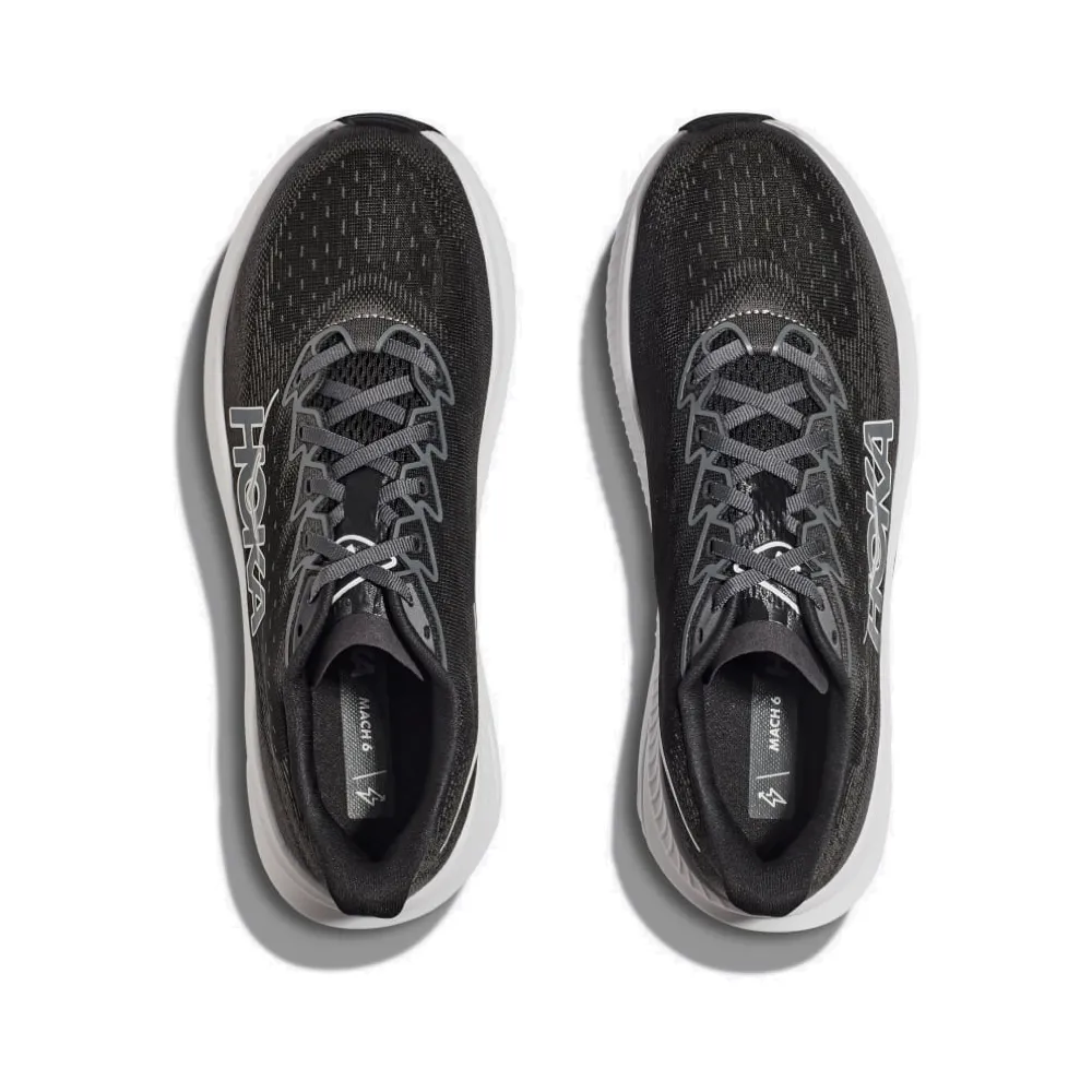 Hoka Men's Mach 6 Sneaker in Black/White Strong Pace Drive Friendly