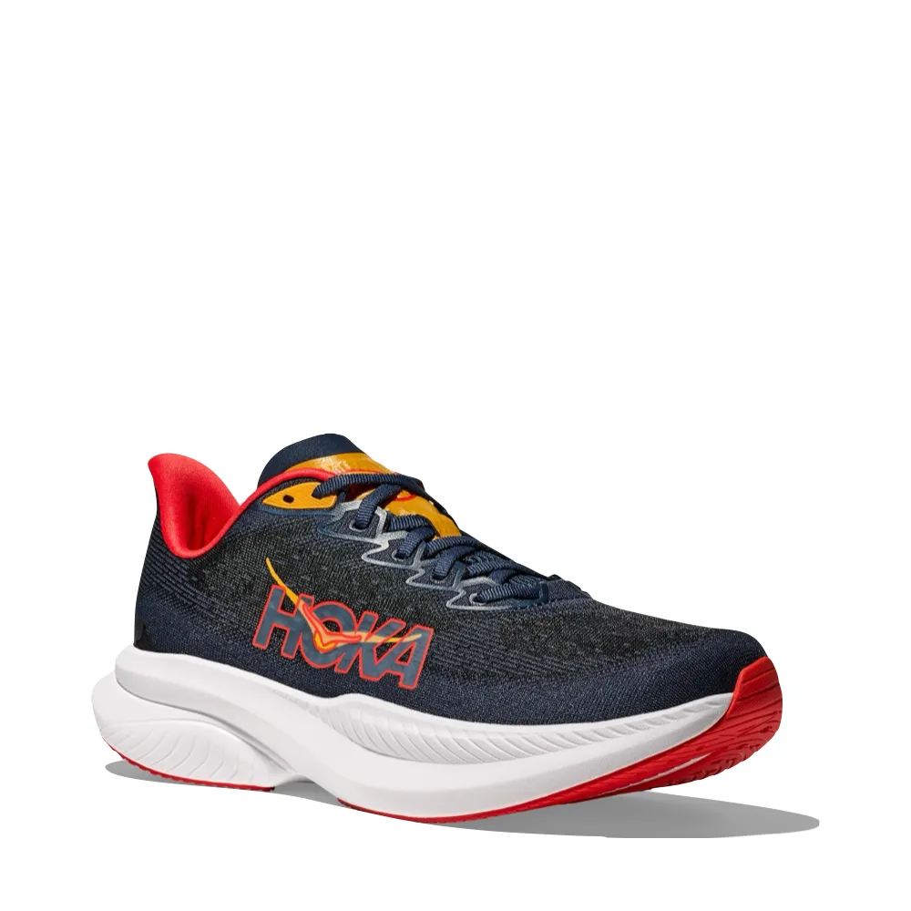 Ventilated Mesh Hoka Men's Mach 6 Sneaker in Varsity Navy/Nautical Dusk