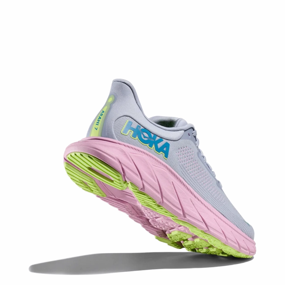 Hoka Women's Arahi 7 Sneaker in Gull/Pink Twilight Step Free Cloud Walk
