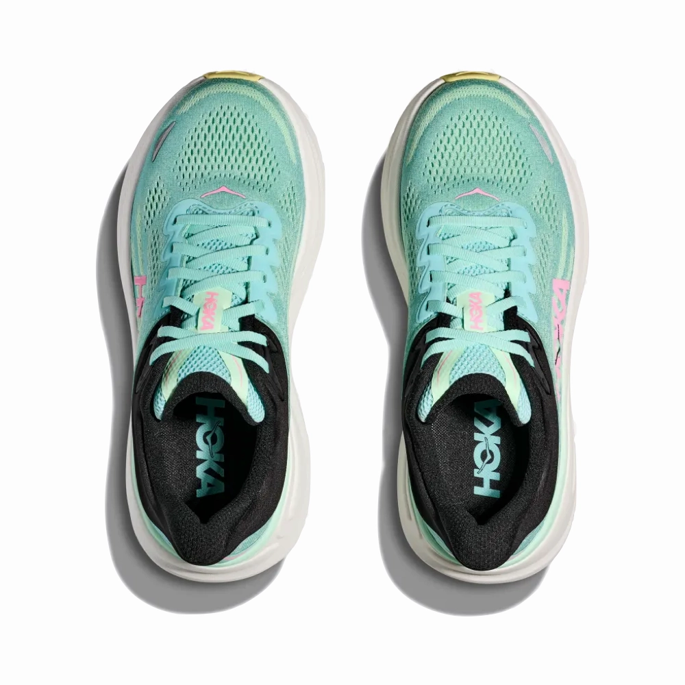 Hoka Women's Bondi 9 Sneaker in Blue Spark/Mint Fluorite Outdoor Step