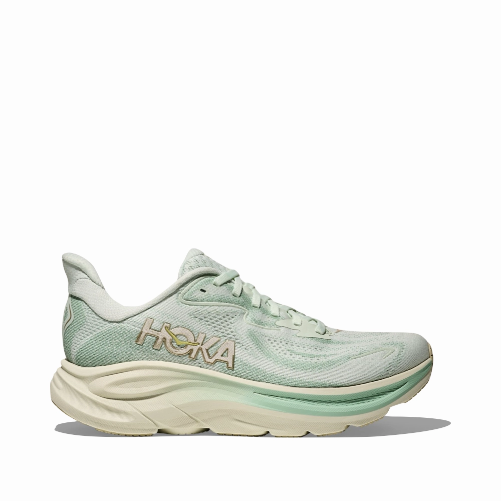 waterproof membrane No Pressure Hoka Women's Clifton 10 Sneaker in Seaglass/Jadeite