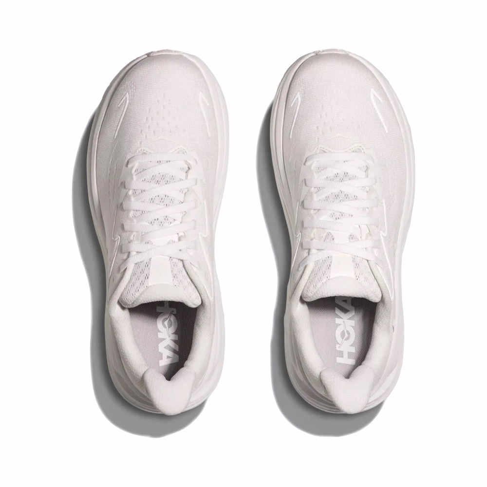 Hoka Women's Clifton 10 Sneaker in White/White Harbor Path SoftSole