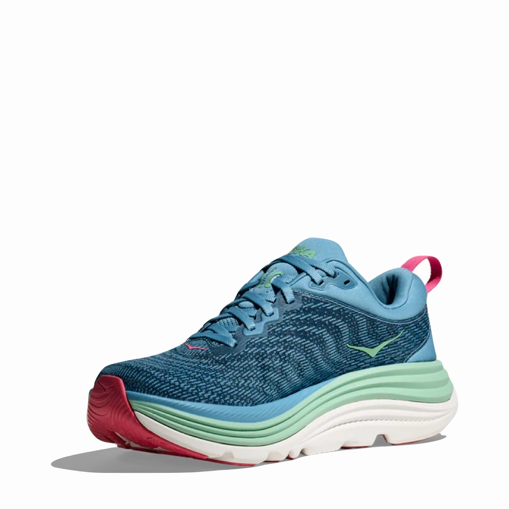 Work Routine Drive Ease Hoka Women's Gaviota 5 Running Sneaker in Alpine Blue/Jadeite