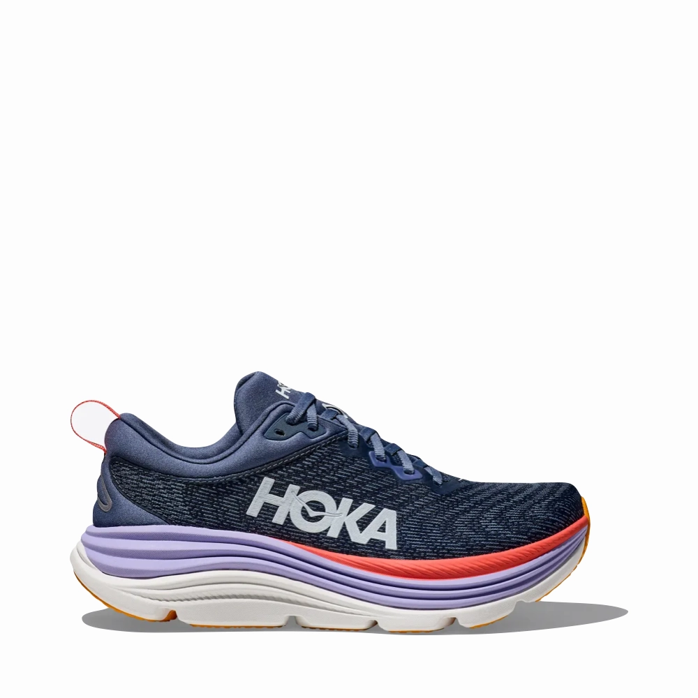 Roll Up Go Mode Hoka Women's Gaviota 5 Running Sneaker in Anchor/Grapefruit