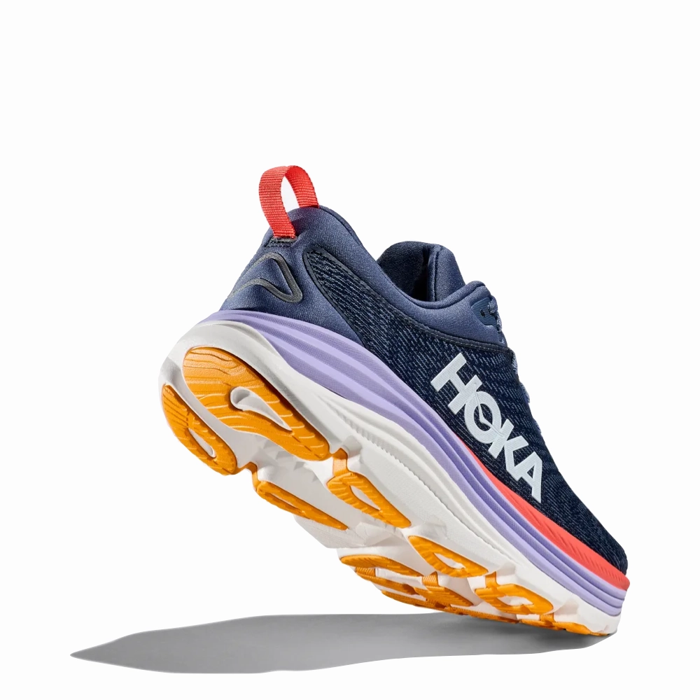 Hoka Women's Gaviota 5 Running Sneaker in Anchor/Grapefruit Fit Support