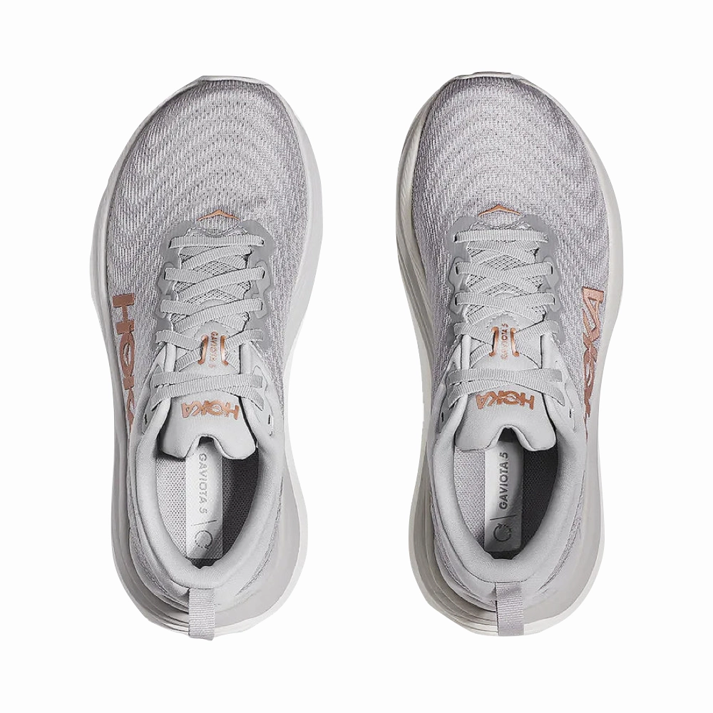 Any Season Buckle Design Hoka Women's Gaviota 5 Running Sneaker in Harbor Mist/Rose Gold