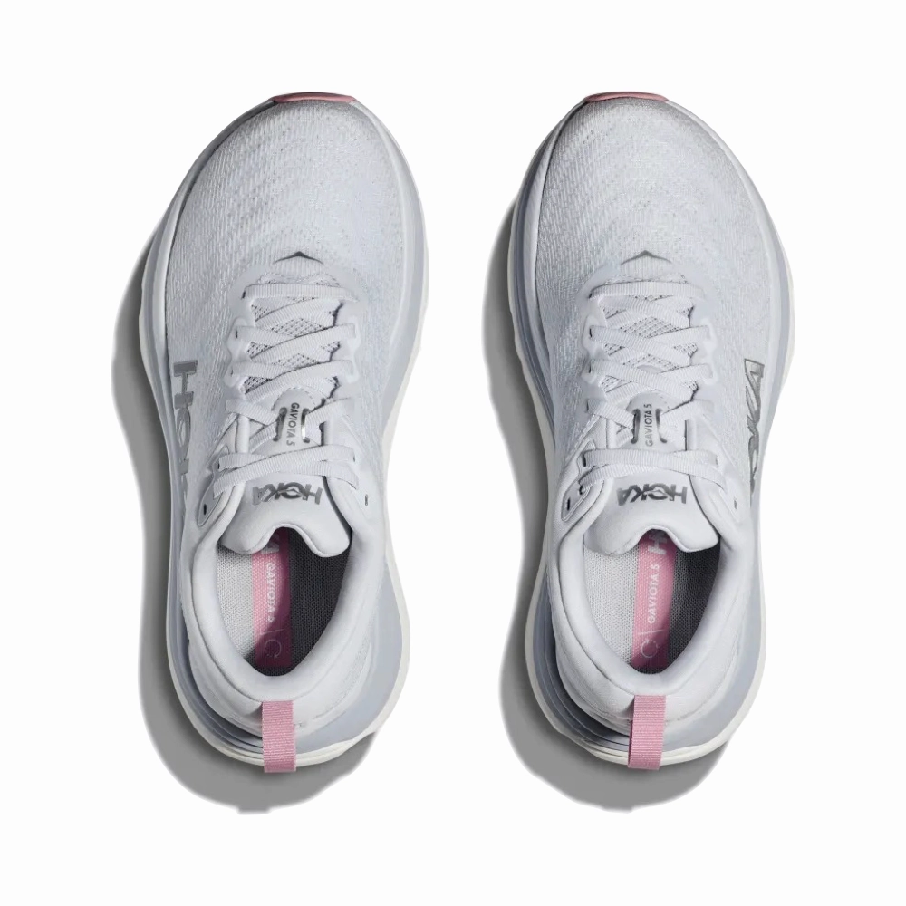 hook and loop closure Fresh Vibes Hoka Women's Gaviota 5 Running Sneaker in Sea Ice/Pink Twilight