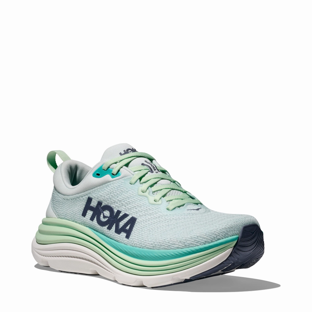 Hoka Women's Gaviota 5 Running Sneaker in Snow Melt/Cielo Blue SlipResistant