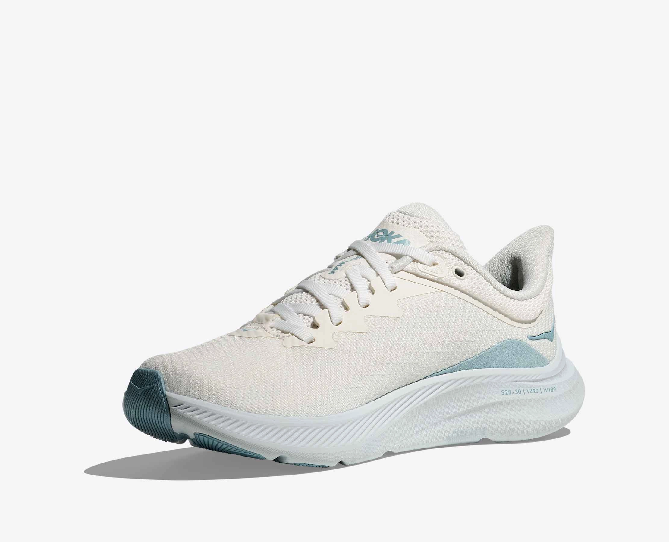 Hoka Women's Solimar Sneaker in White/Tundra Blue Pure Flex athletic style