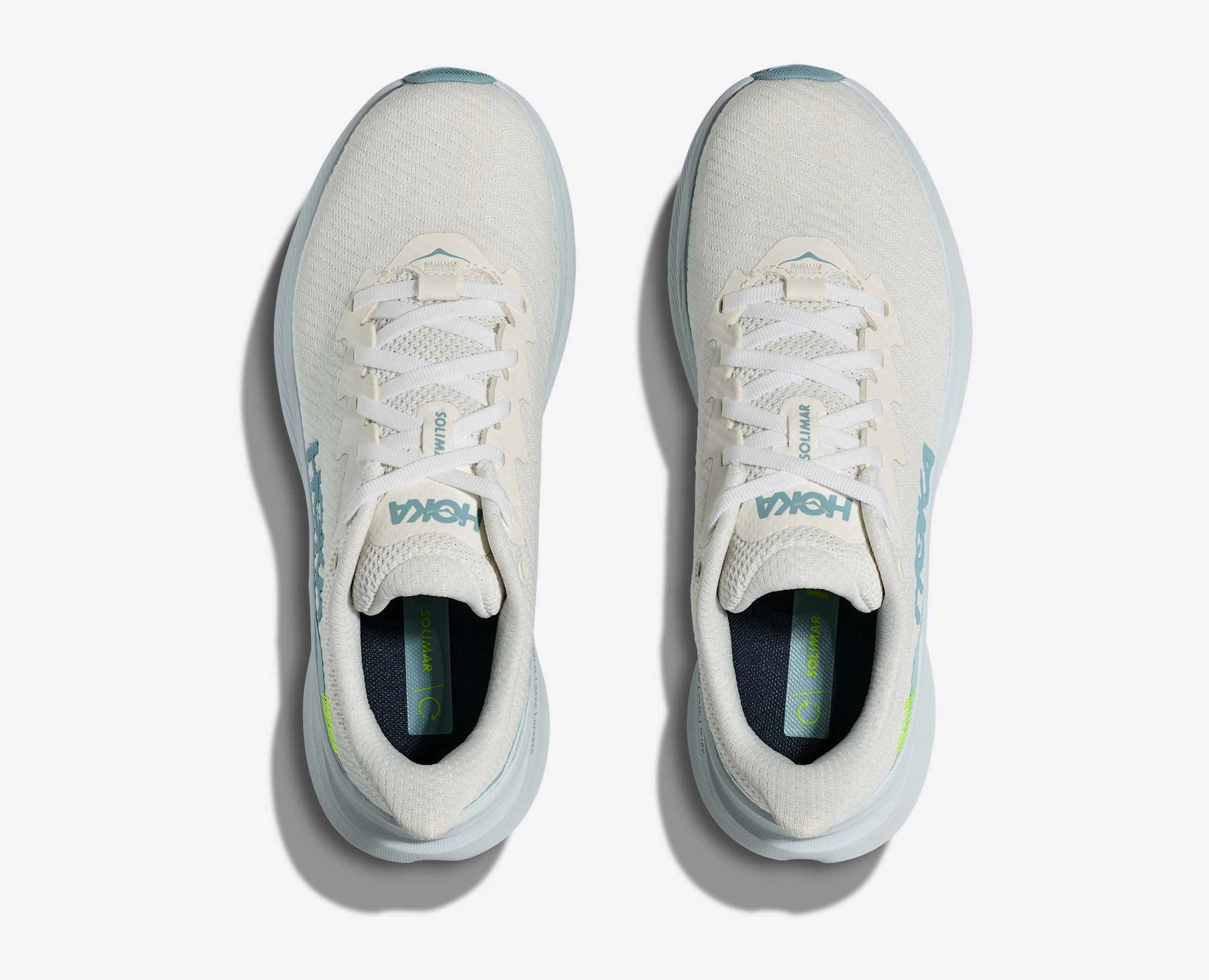 Hoka Women's Solimar Sneaker in White/Tundra Blue Midsole Support