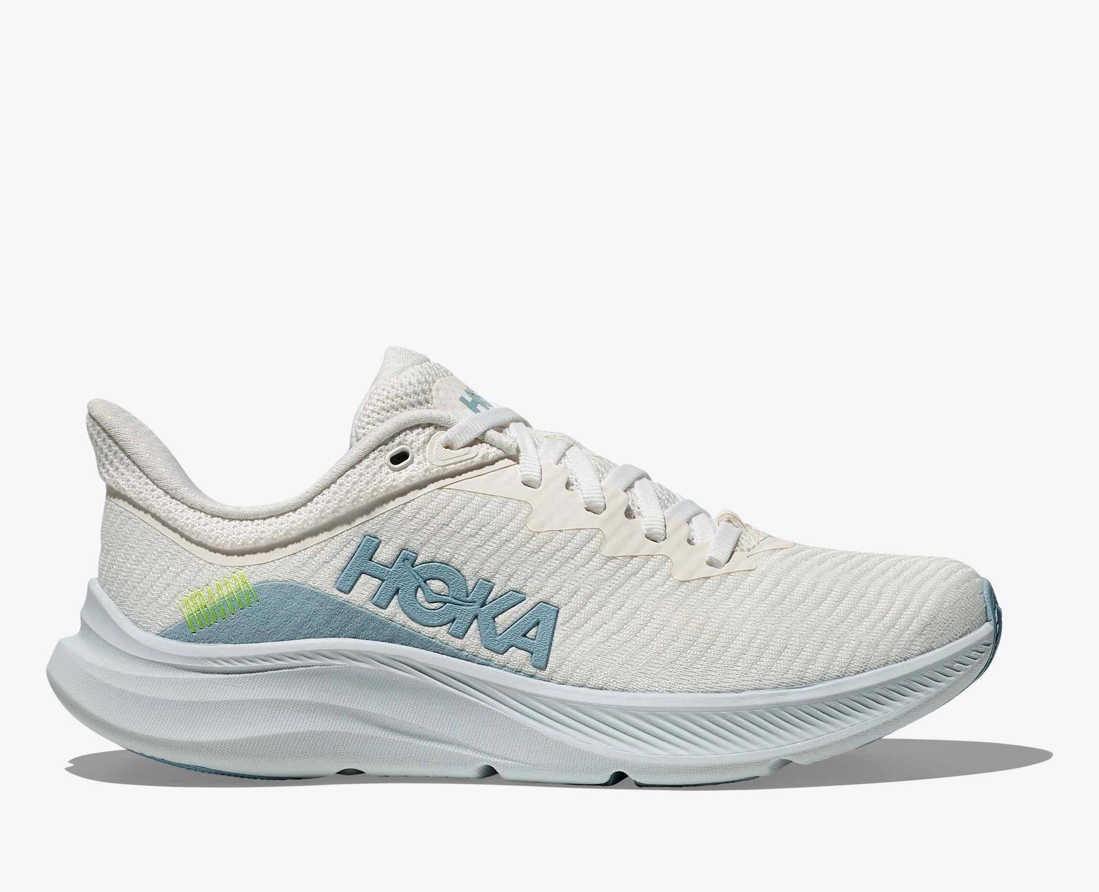 Hoka Women's Solimar Sneaker in White/Tundra Blue Airflow channels