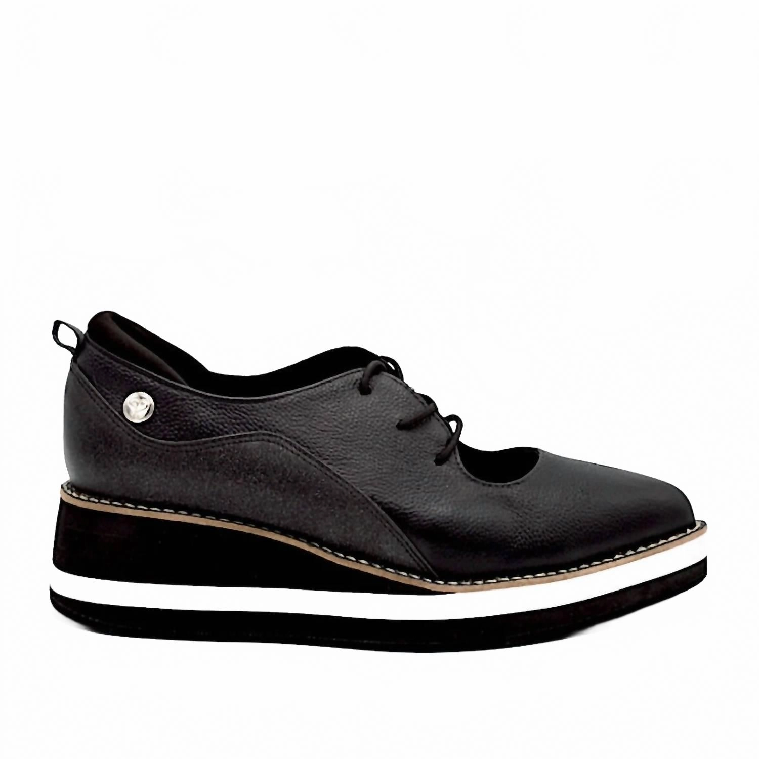 Women's Tempo Oxford Shoes In Black/shine Leather Breathable Grip