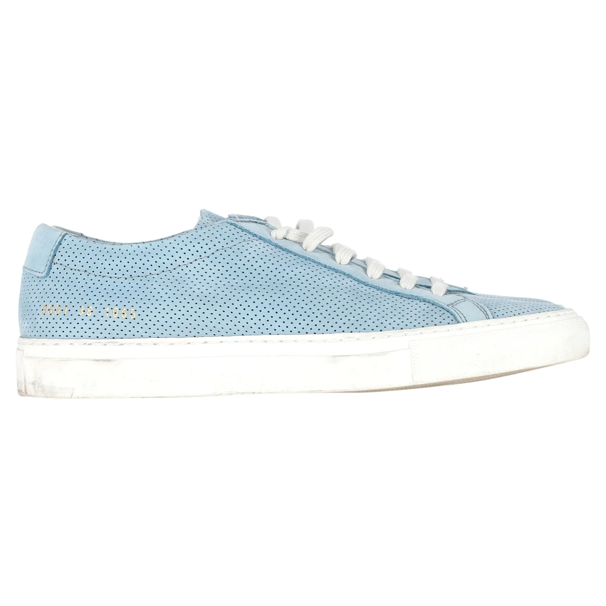 Woman by Common Projects Perforated Achilles Sneakers in Light Blue Suede Track Day