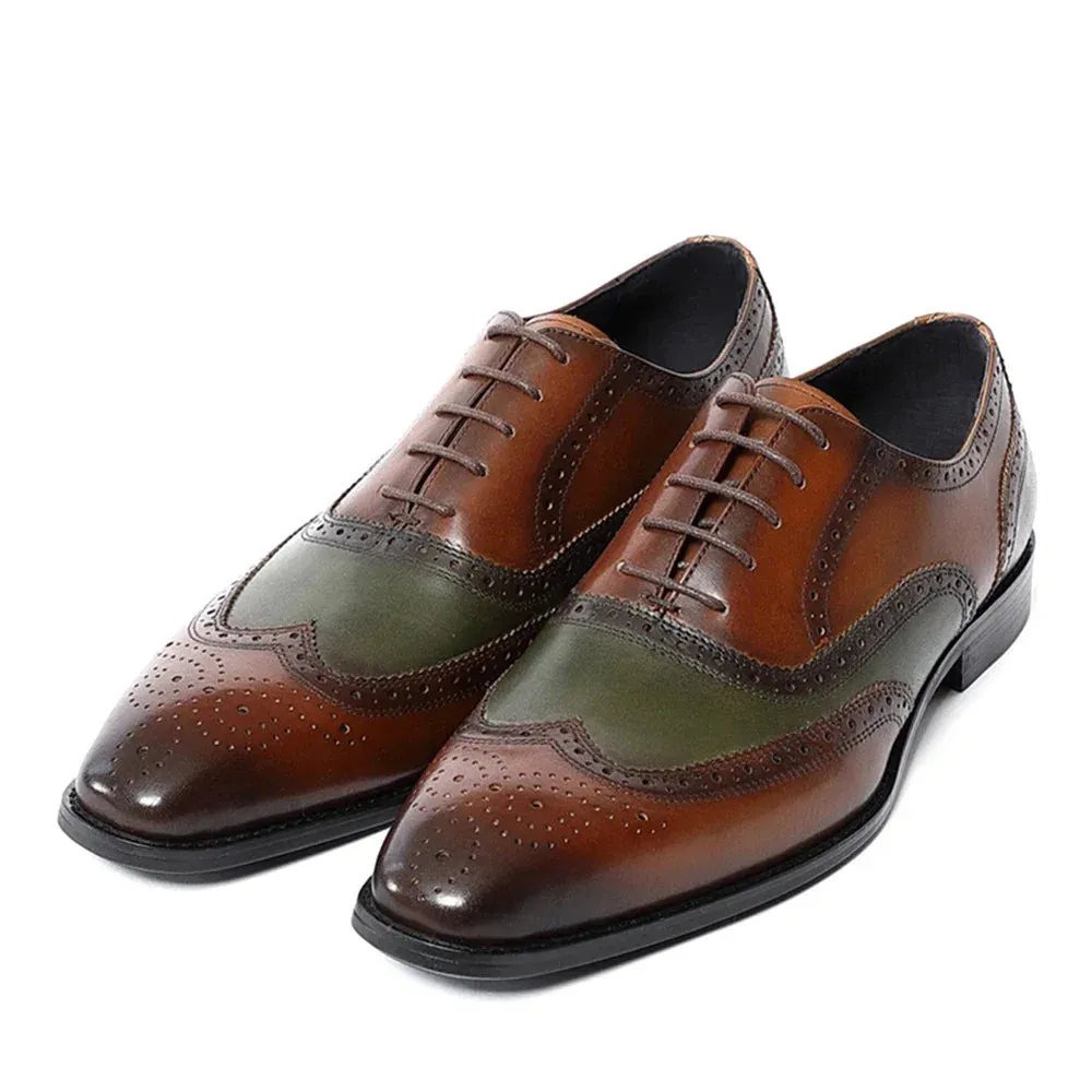 il gestore 2 - Elegant two tone spectator leather oxford shoes for men Smart Brown Office Dress Lace-ups