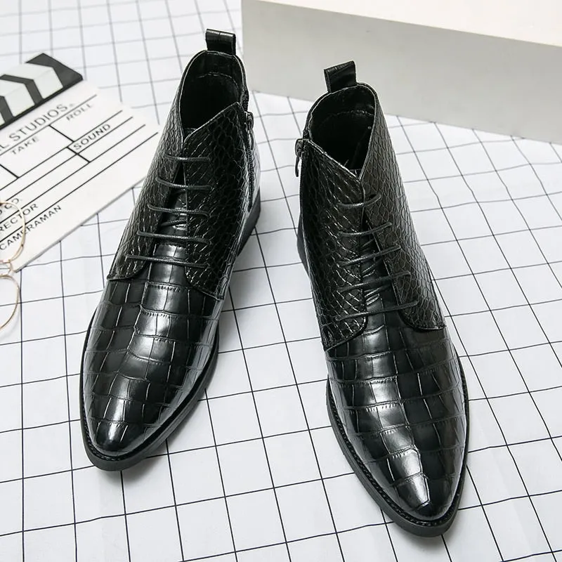 Work Agenda Executive Wear il Paviese - Patent Leather Ankle Boots for Men ( Alligator print zipper boots)