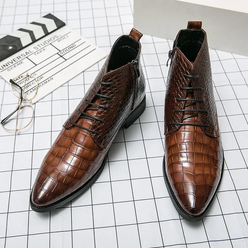 Stable Shade il Paviese - Patent Leather Ankle Boots for Men ( Alligator print zipper boots)