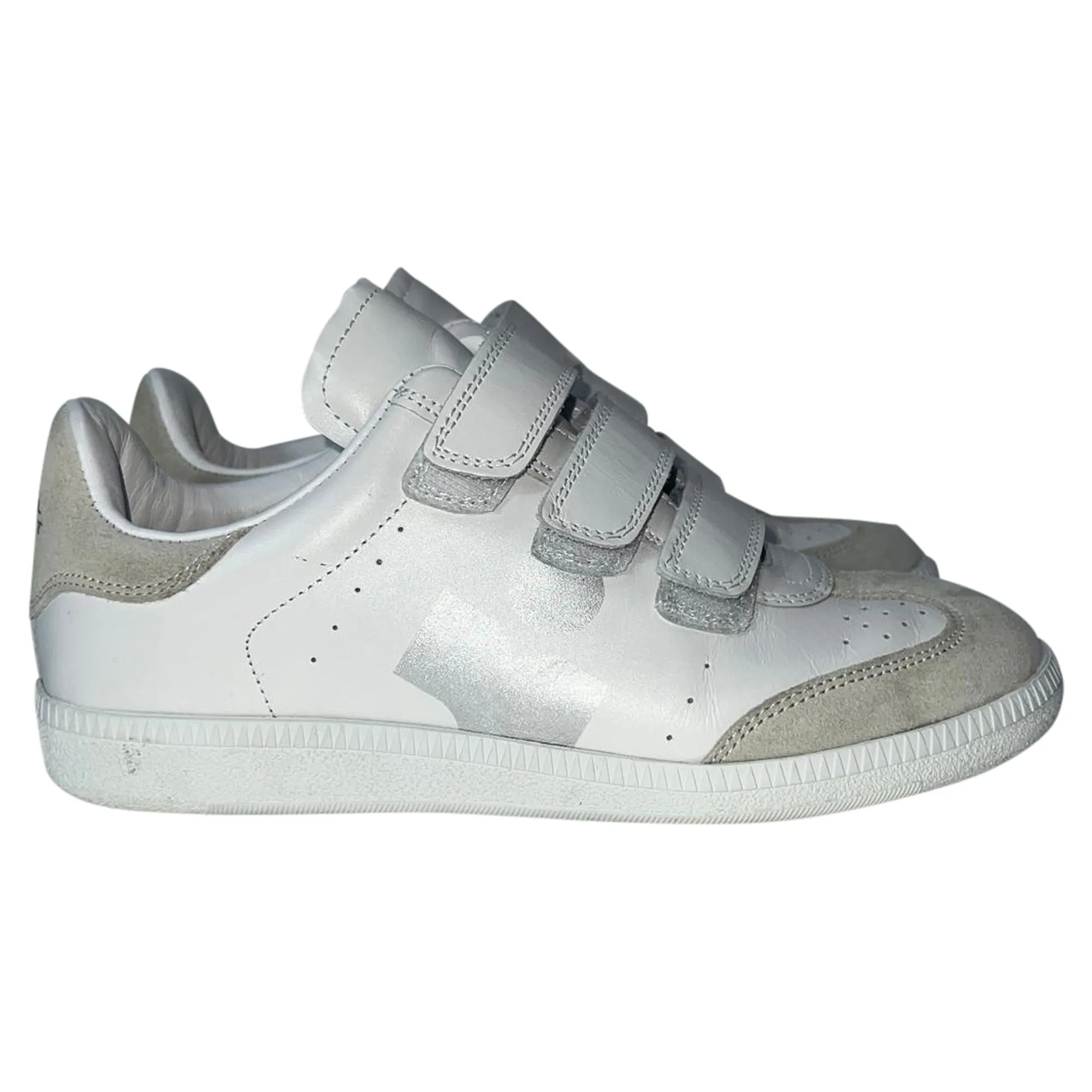 Dual Density Midsole Elastic Collar Isabel Marant Beth Logo Velcro Straps in White Leather and Suede