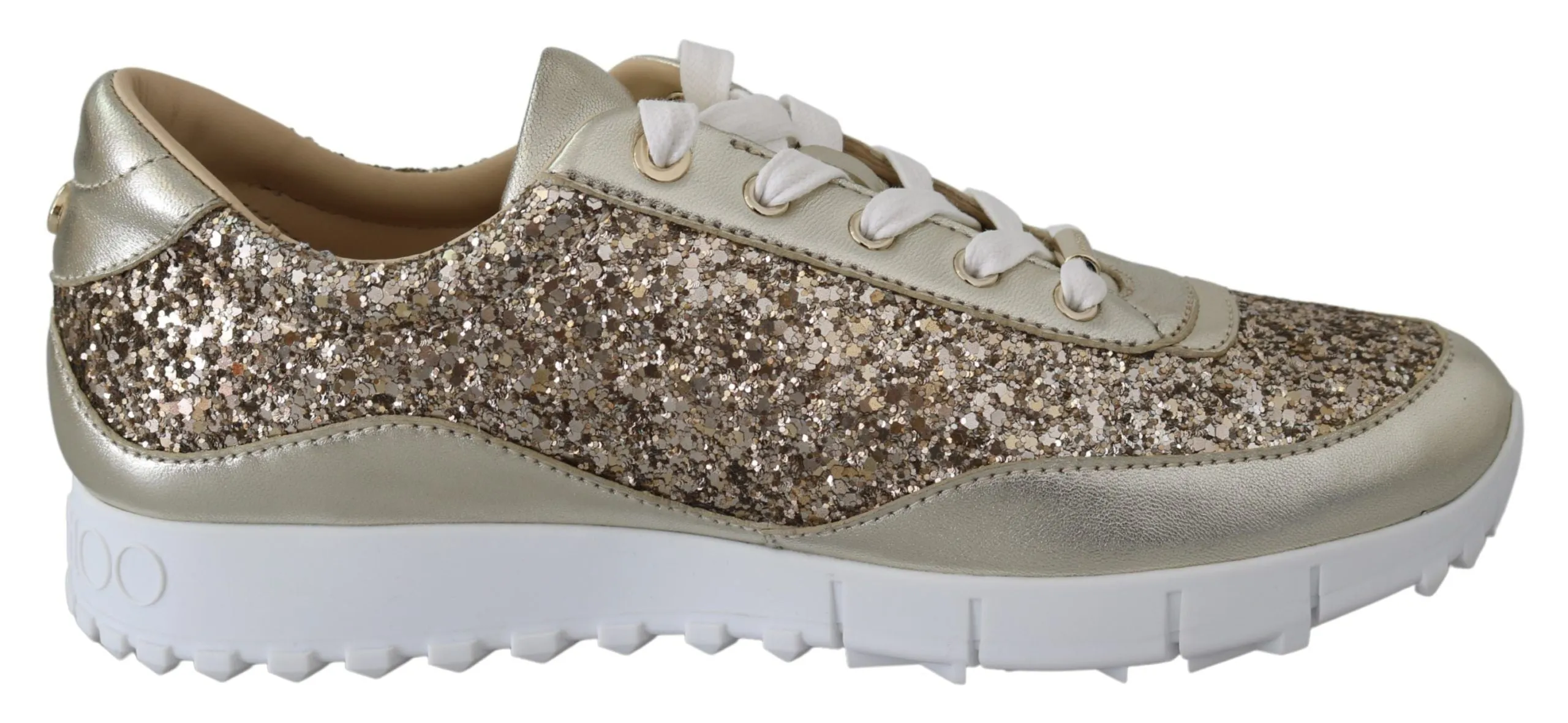 Jimmy Choo Antique  Glitter Leather Women's Sneakers Comfort Step Contoured Fit