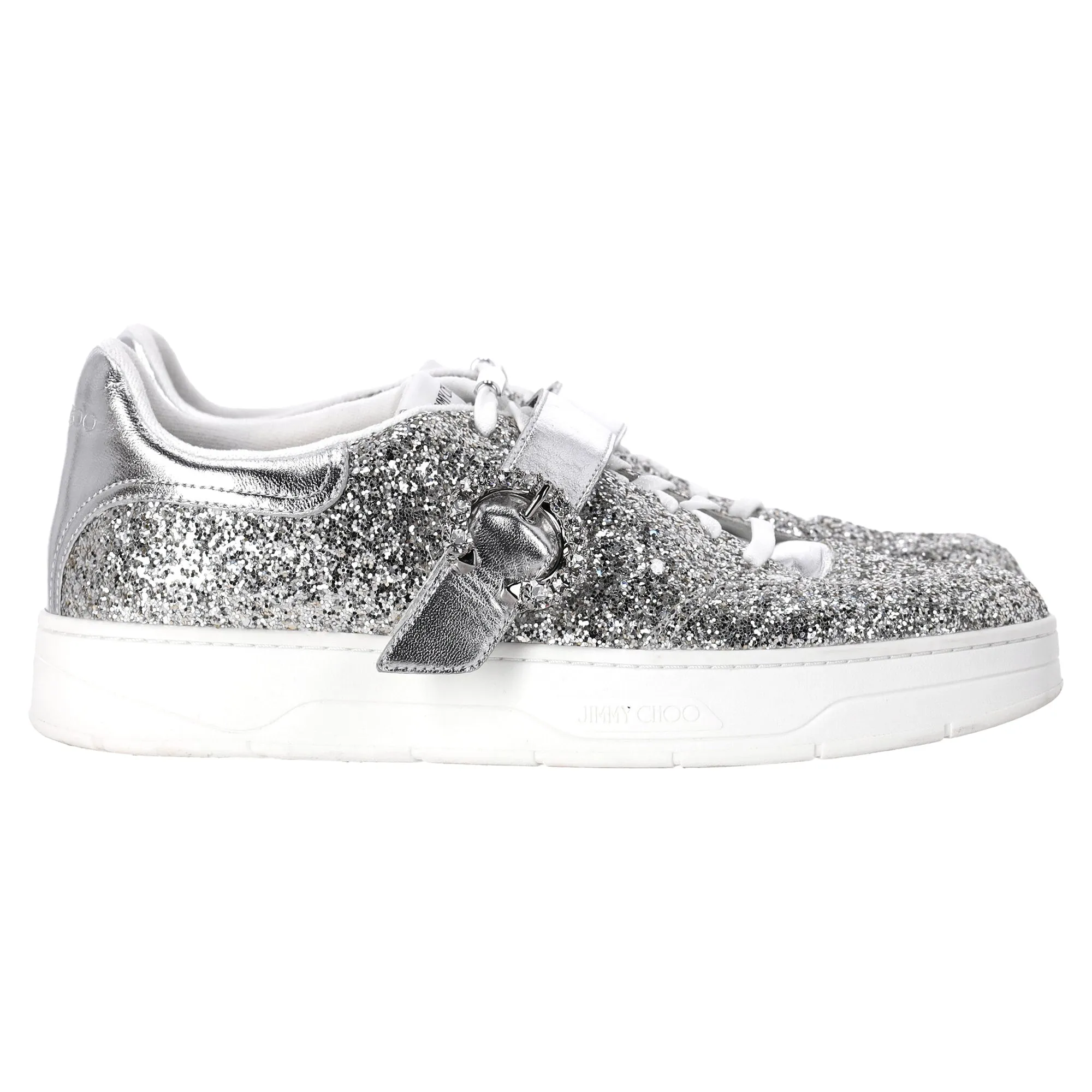 Jimmy Choo Osaka Sneakers in Silver Glitter Durable Outsole Rubber Style