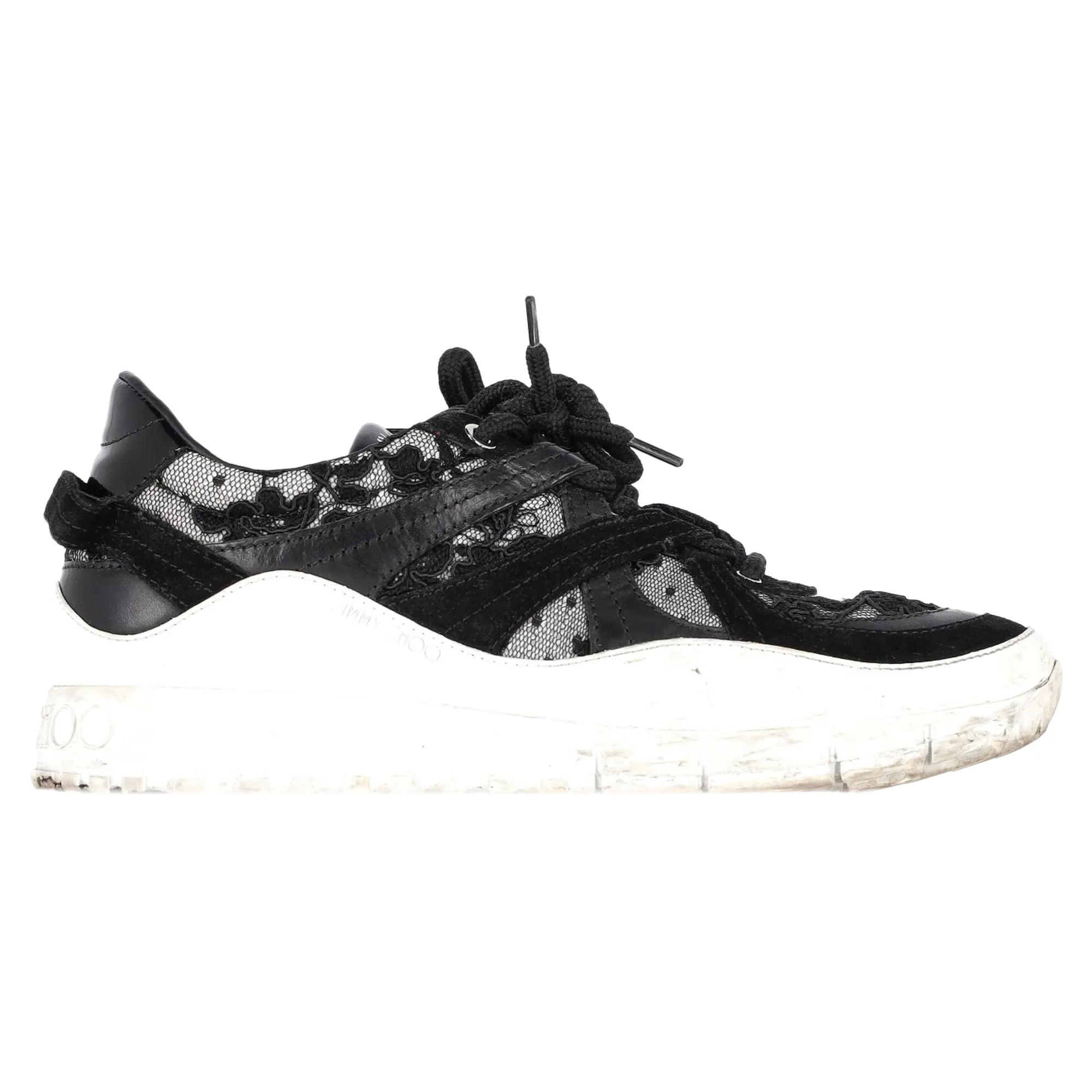 Compression resistant Comfort Wear Jimmy Choo Seattle Floral Lace Mesh Trainers in Black Leather