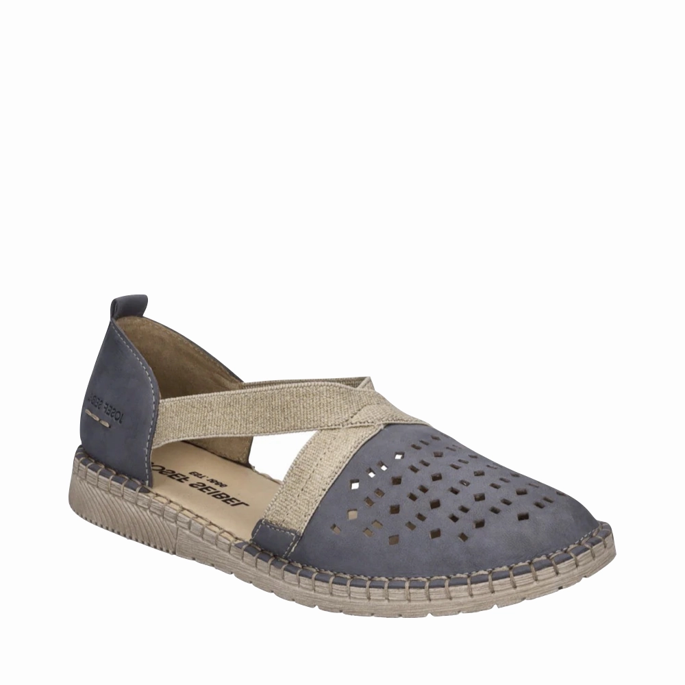 Josef Seibel Women's Sofie 44 Cross Strap Slip On in Jeans Blue Morning Step Mesh Upper