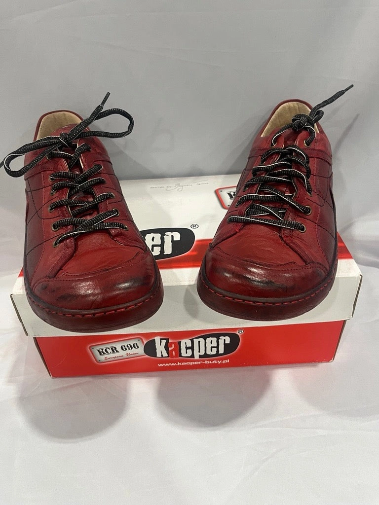 KCR Women's Original Leather Shoes In Red Stylish Look Ventilated Collar Design