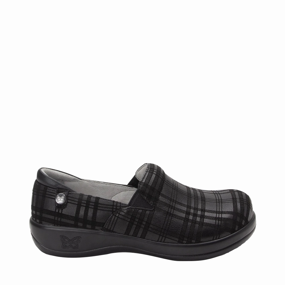 Alegria Women's Keli Slip Resistant Slip On in Plaid To Meet You Black Ergonomic Fit Light Step