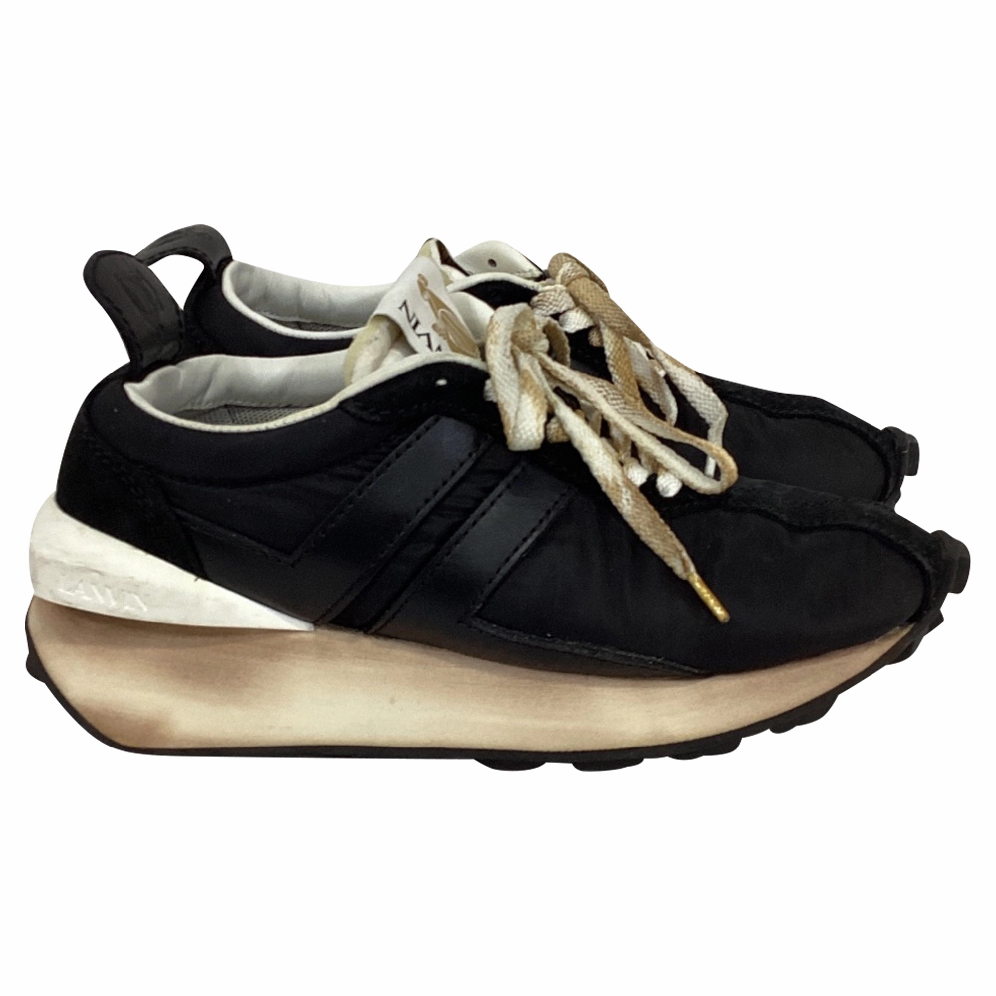 Toe Cap Bold Choice Lanvin Bumper Distressed Sneakers in Black Nylon