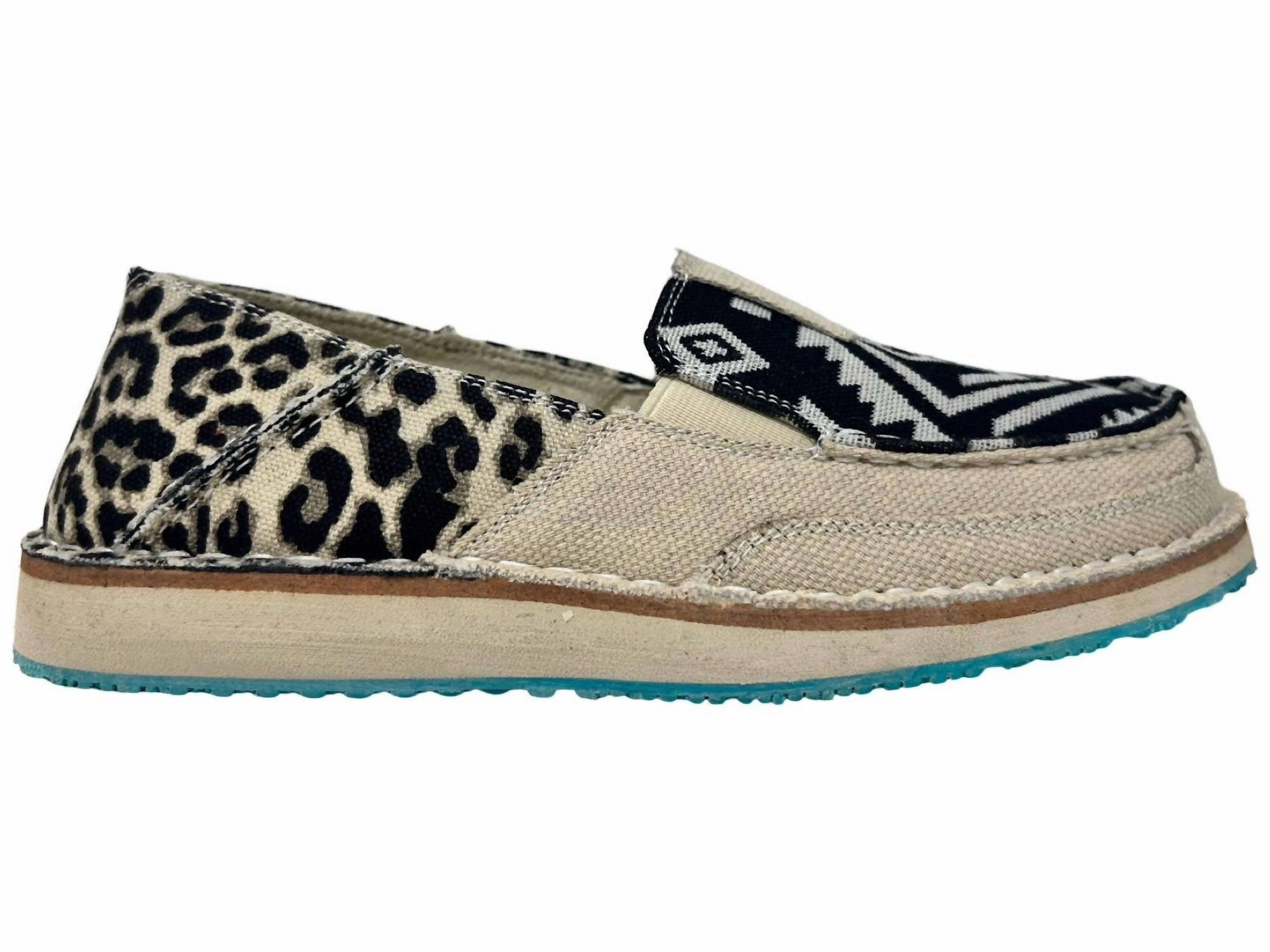 Women's Slip On Sneaker Leopard Aztec Sneaker In Cream Black Outdoor Training Comfort Leather