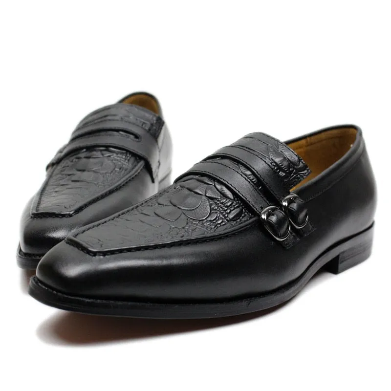 Firm Step The Milanino 2 - Double Monkstrap Leather Loafers (Crocodile pattern)