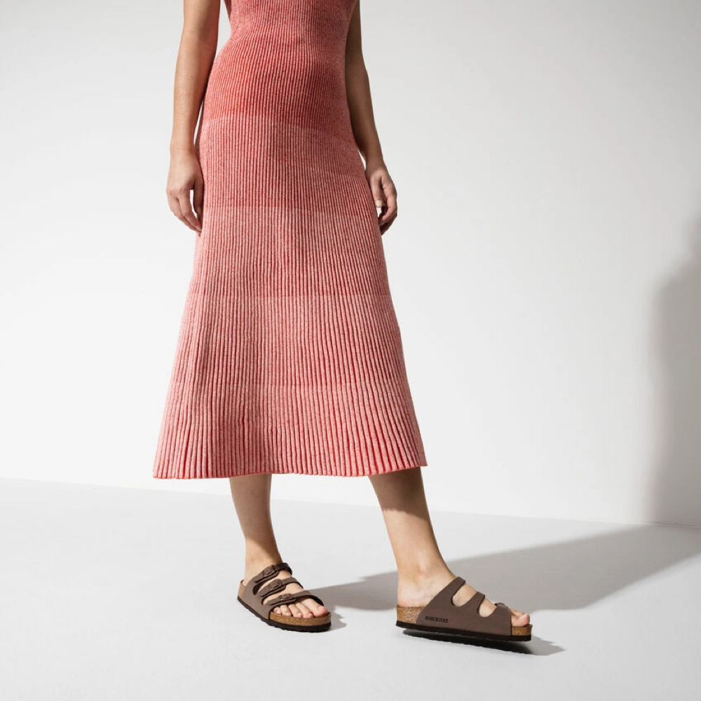 Birkenstock Women's Florida Soft Footbed Birkibuc Sandal in Mocha cool material Travel Pair