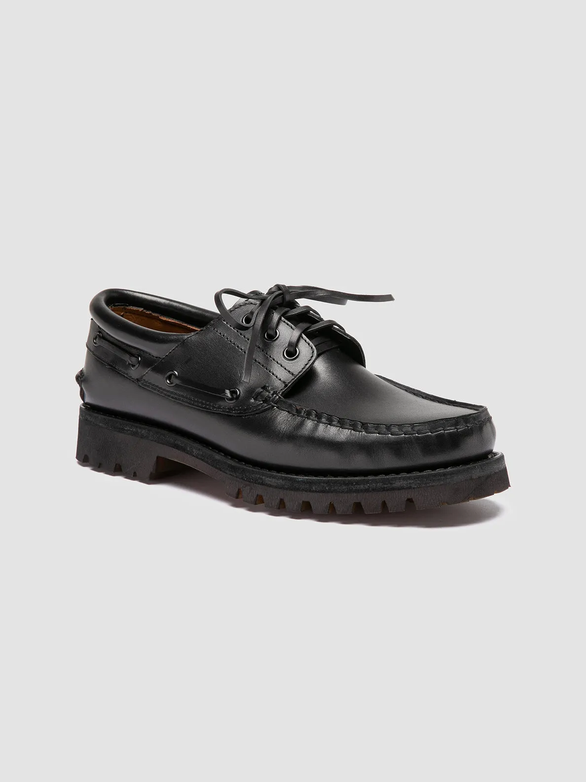 HERITAGE FLEXI 001 - Black Leather Boat Shoes Breathable Shoes