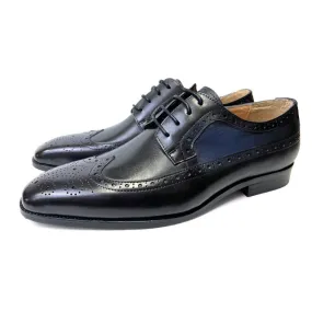 L'ITALIANO - Men's Luxurious Oxford Dress Shoes (Black with Blue shaded sides) Classic Loafers Breathable Feel Career Oriented