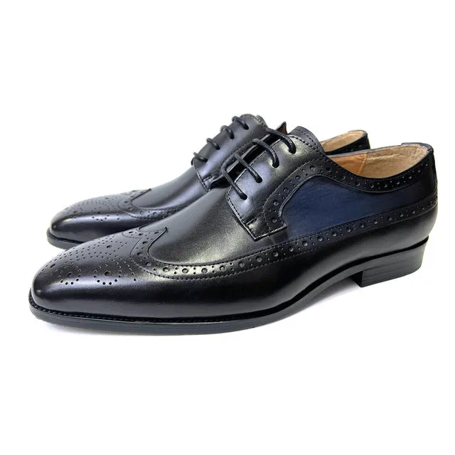 L'ITALIANO - Men's Luxurious Oxford Dress Shoes (Black with Blue shaded sides) Classic Loafers Breathable Feel Career Oriented