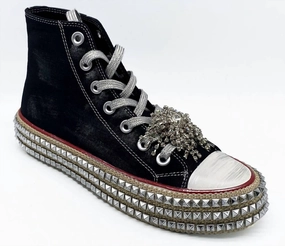 Comfortable Midfoot Women's Ash High Top Studded Sneaker In Black