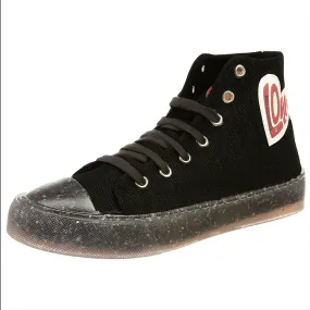 Adaptive cushioning Comfort Soft Love Moschino Women's Black Canvas Heart Lace Up Hi Top Sneakers