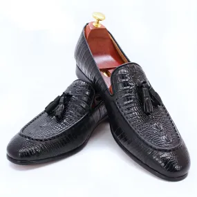 il Lussone 2 - Luxury Crocodile Print Leather Tassel Loafers For Men Clean Steps